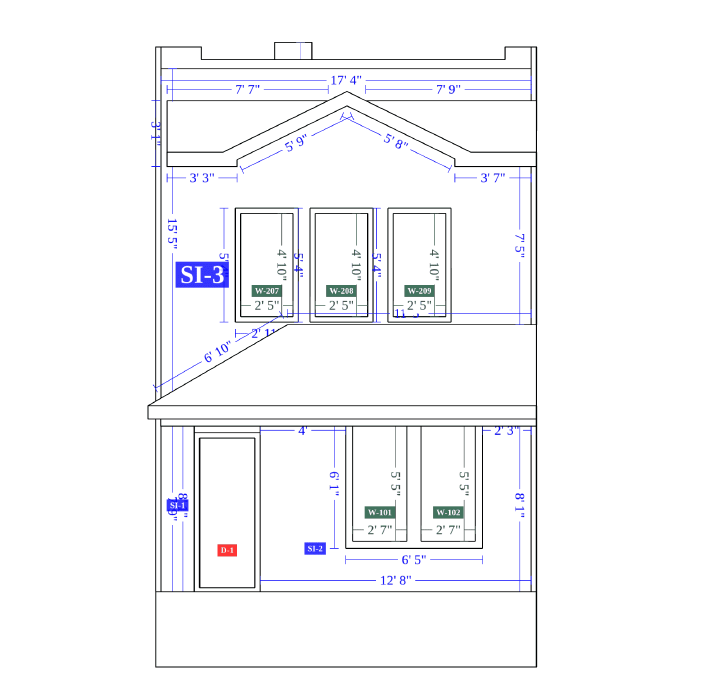 Elevation sketch with window and door schedule