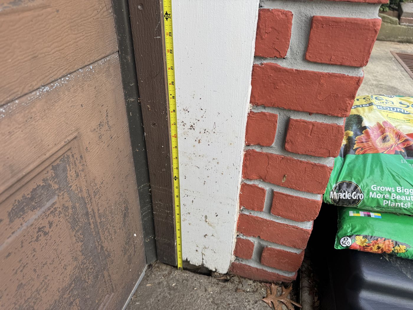 Tape measure along garage trim